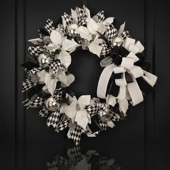 Hand Crafted Black and White Holiday Wreath - Picture 3 of 3
